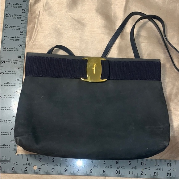 Salvatore Ferragamo Dark Blue Shoulder Bag with Gold Clasp - Picture 12 of 12
